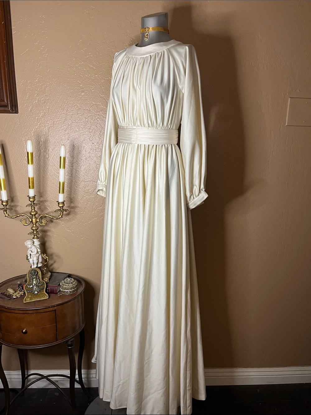 Vintage Classy Ivory Long Sleeve Wedding Boho Dress.  Sz S